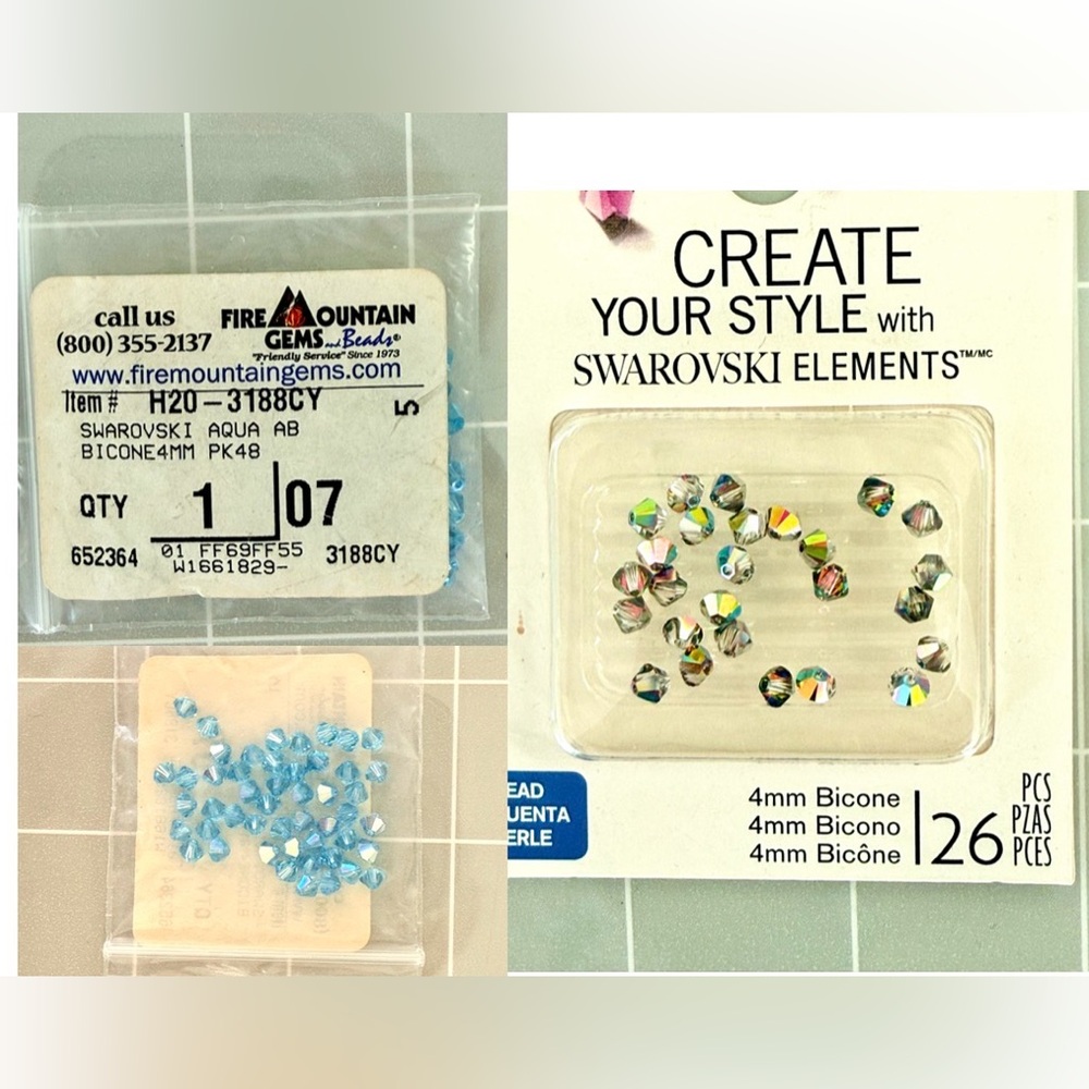 Swarovski beads, pack of blue and pack of multicolored.